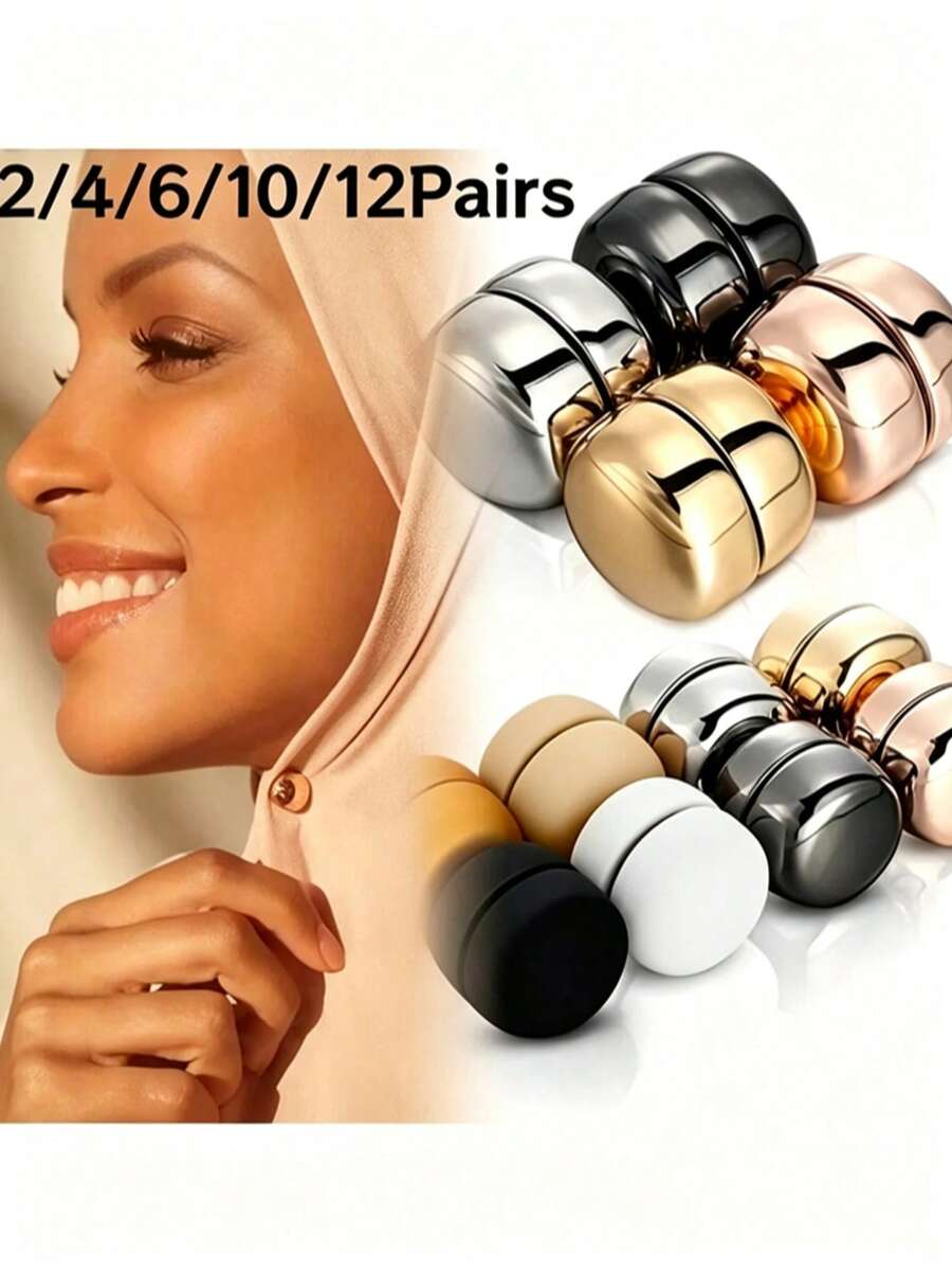 2/10 Pairs Magnetic Headscarf Clips, Multifunctional Round Magnetic Pins, Women's Scarf & Headscarf Fixing Accessories, Pinless Fabric- Daily Headwear Accessory - Multicolor - View 1