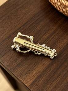 2 kẹp tóc mái nữ hình mèo dễ thương đính đá rhinestone và hoa giọt dầu, kẹp tóc bên bằng kim loại sang trọng phối ngọc trai - Nhiều màu - Xem 3