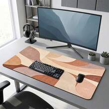 Beige And Brown Minimalist Pattern Extra Long Gaming Mouse Pad And Desk Mat Set, Non-Slip Durable Rubber Base, Smooth Surface, Suitable For Computer Laptop Office Home, Abstract Art Decor, Back To School Supplies - A - View 2