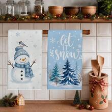 2PCS Kitchen Towels, Christmas Blue Snowman Snowy Scene Kitchen Towel Dish Cloth, Watercolor Style 40*60cm Rectangular Soft Microfiber Cleaning Kitchen Towel, Perfect For Kitchen, Dining Room And Bathroom Use, Christmas Kitchen Decor, Home Decoration, Neighbor Housewarming Gift, Dishcloth Dish Towel - Baby Blue - View 1
