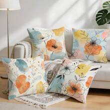 4 Stücke/1 Stück/ moderne abstrakte Linienzeichnung Blumenmuster Kissenbezug ohne Füllung, einseitig bedruckter Kissenbezug, geeignet für Wohnzimmer Schlafzimmer Heimdekoration, Ganzjahres-Kissenbezug - Mehrfarbig 01 - Übersicht 9