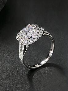 1pc Elegant Luxury High-End Cubic Zirconia Ring, Niche Design, Versatile Minimalist Band, Suitable For Men And Women Daily Wear - Silver - View 2