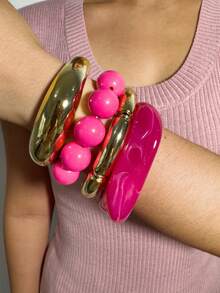 Fashion Old Money Style Exquisite Versatile Bracelet & Bangle Set, Designed For Vacation And Travel - 32975-bra-rose Pink - View 6