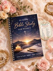 1pc 52-Week Bible Study For Women With 3 Stickers, Spiral Faith Journal, Scripture Reading, Reflection & Weekly Tracker, Bible Study Materials, Nurse Essentials, Office Decor, Halloween Notebook - Rectangle - View 2