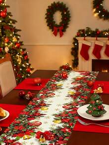 1pc Christmas Table Runner, Santa Claus Red Tablecloth, Seasonal Kitchen Table Decoration, Winter Family Party Banquet Decoration - Redwood - View 4