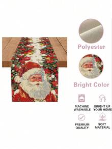 1pc Christmas Table Runner, Santa Claus Red Tablecloth, Seasonal Kitchen Table Decoration, Winter Family Party Banquet Decoration - Redwood - View 7