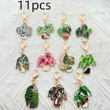 11pcs Alloy Oil Dripping Succulent Potted Green Leaf Combination Keychain, Suitable For Bag Decor, The Best Choice For Gifts - Multicolor - View 5