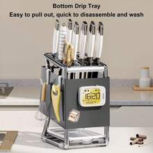 1pc Integrated Knife Holder Storage Rack, Multifunctional Wall‑Mounted & Countertop Dual‑Use Draining Cutlery Organizer, Kitchen Utensil Storage Holder - Multicolor - View 5