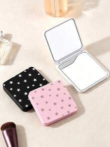 New Star Print Portable Square Makeup Mirror, Double-Sided Square Makeup Mirror, Women's Foldable Makeup Mirror, Compact Minimalist Makeup Mirror, Mini Makeup Mirror Suitable For Wallet And Travel, Star Pattern Density And Position Size Random - Multicolor - View 3