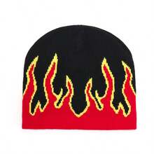 1 Piece Of Men's Personalized Y2K Flame Jacquard Knitted Hat Beanie Suitable For Autumn And Winter Warmth Daily Outing Wear - Multicolor - View 5