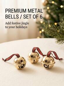 6pcs Christmas Bells, Gold Metal Bells With Red Plaid Ribbon, 3.7 Inch Large Crisp Sounding Bells Decoration, Suitable For Christmas Tree, Wreath, Gift Wrapping And Holiday Home Decor - Multiple Styles - View 4