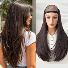HEYPINK Long Wavy U Part Half Wig Synthetic Clip‑In Hair Extensions Ombre Balayage 7 Shades Soft Curly Half‑Head Wig Easy To Wear For Daily Cosplay Party - Black Brown - View 13