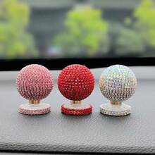 1pc Rhinestone Rotating Ball Car Ornament, Sparkling Ball Decoration, Car Dashboard Decor, Office Desk Ornament, Car Interior Accessory - A - View 3