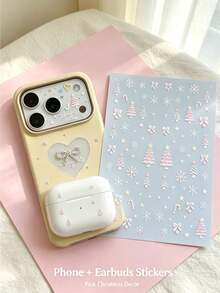 1pc Soft Pink Atmosphere Christmas Series Sticker, Light Pink Christmas Tree, Bow, Snowflake, Star Holiday Design, Adhesive Backing, Comes With Tweezers, Suitable For Phone, Earphone, Water Cup, Tablet Case Decoration - Sweet Christmas Style - View 3