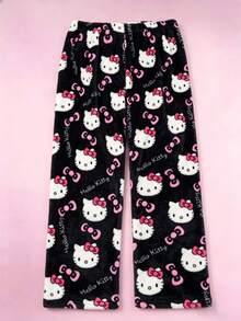 Hello Kitty 女款睡褲，柔軟法蘭絨材質，卡通休閒居家長褲，寬鬆直筒長褲，舒適保暖，適合日常居家穿著、宿舍生活、居家休閒及秋冬臥室放鬆 - 彩色 - 查看 7
