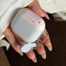 Pink Plaid & Blue Polka Dot Star Patchwork Earphone Case For AirPods Case 2/3/4/Pro/Pro2/Pro3, Shockproof Earphone Case With Pendant, Gift For Men And Women, Commuting Accessory, Fashionable & Creative, Combines Aesthetics And Practicality - Baby Blue - View 8