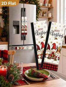1/2Pcs Christmas Fridge Handle Covers, Christmas Gnome, Black & Red Plaid, "Merry Christmas" Pattern, With Hook & Loop Fastener, Suitable For Refrigerator, Oven, Microwave, Dishwasher, Christmas Kitchen Decor - View 8