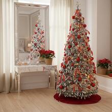 6FT/7FT Foldable Pop-Up Christmas Tree, Flocked Green Xmas Tree With Red Ornaments & Ribbon Bows, Quick Assembly Collapsible Holiday Tree With Stand For Living Room, Office, Store, Christmas Party & Winter Decor - Multicolor - View 4