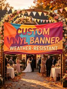 1pc Personalized Vinyl Banner,Custom Text/Logo/Image,Indoor Outdoor Use,Custom Business Advertising & Birthday Banner, Waterproof Indoor/Outdoor Sign, Full Color Custom Text & Logo, Ideal For Wedding,Birthdays,Halloween,Christmas,Holidays & More - Multicolor - View 6