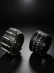 2pcs Punk Style Sports Casual Geometric Design Bracelets, Suitable For Men's Party, Sports, Fashion Wear, Exquisite Bracelet Gift For Men - Black - View 1