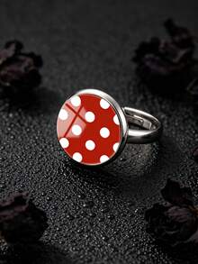 YUJUGLOW 1PC Adjustable Minimalist Cartoon Round Polka Dot Pattern With 316 Stainless Steel Round Open Ring Suitable For Women's Daily Wear - Red - View 7