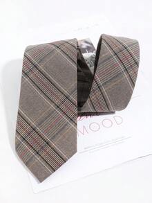 Brown Houndstooth Men's Tie Vintage Plaid Necktie Suitable For Business, Wedding And Daily Wear - Khaki-b - View 2