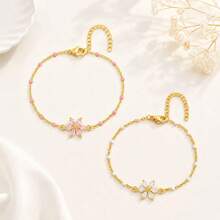 1pc New Fashion White/Pink Flower Gold Stainless Steel Chain Bracelet For Women - flower - View 3