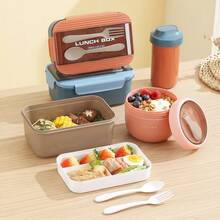 1 buah Kotak Bekal Bento - Merah Muda - Dengan Peralatan Makan, Kotak Bekal Microwave, Kotak Bekal yang Dapat Ditumpuk, Kotak Bekal Bento dengan Sendok dan Garpu, Tas Bekal Bento Berinsulasi - View 6