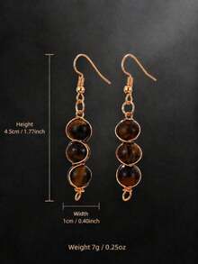 Vintage Tiger Eye Stone Teardrop Pendant Earrings, Women's Gold Teardrop Style Bohemian Exaggerated Earrings, Suitable For Daily Wear And Party, Gift - Earring - View 11