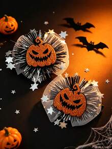 Halloween Glitter Pumpkin Hair Clips For Women, Tulle Star Decor Hair Barrettes, Holiday Cosplay Party Hair Decor - Pumpkin - View 1