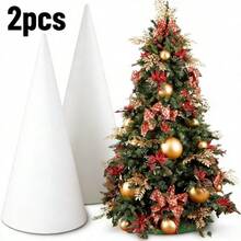 1 Set 2pcs Sturdy White Foam Cones - Multi-Functional Large Craft Frames - Reusable, Perfect For DIY Christmas Trees, Holiday Decorations, Tabletop Display Frames, Paintable, Decor, Suitable For DIY Art Projects And Handmade Crafts, Parties, Weddings, Ideal For Christmas Elves And Seasonal Tabletop Displays - Multicolor - View 1