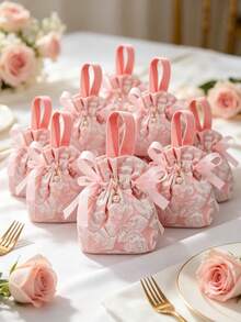 10/20/2/1pc Floral Pattern Pearl Gift Bag, Pink Canvas Pearl Gift Bag With Handle, Tea Party Lucky Bag, Wholesale Gift Bag, Mini Drawstring Party Gift Bag, Christmas Gift Filler Bag, Suitable For Christmas, Halloween, Birthday, Picnic, Wedding, Autumn, Thanksgiving, Easter, Spring Or Summer Party, Bridal Shower, Birthday, Wedding, Christmas And Other Occasions, Wedding Party Favor Bag, Christmas, Halloween, Holiday Party Decoration Bag - Multiple Styles - View 2