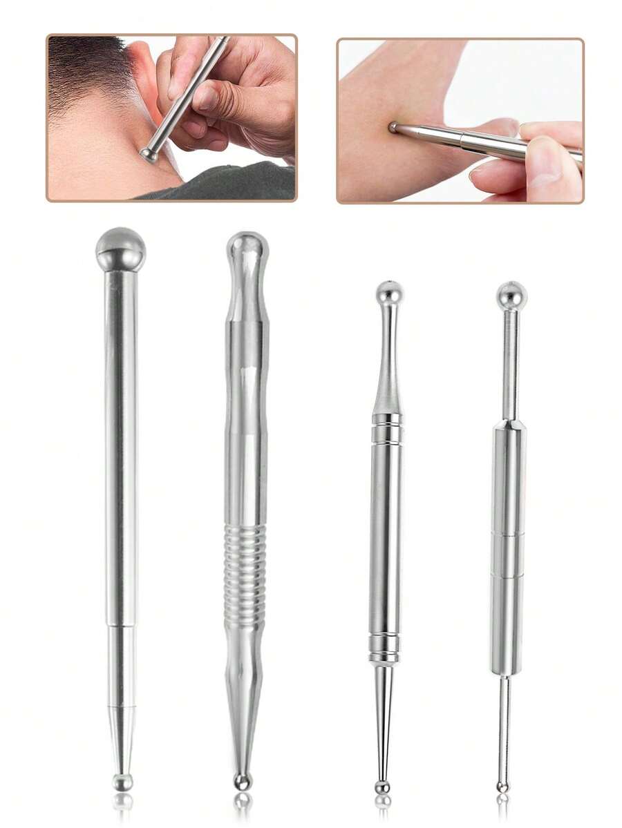 INYUSUN 1pc Dual-Head Reflective Acupressure Massage Pen, Stainless Steel Retractable Ear And Body Acupoint Probe Massage Pen, Deep Tissue Massage, Home SPA, Suitable For Full Body, Eye Area, Facial Meridians, Acupoint Massage Stick, Multiple Styles