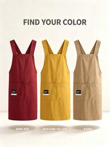 Black Waterproof Oil-Proof Cross-Back Apron, Cargo Style Style For Cooking, Baking, Kitchen Use, Unisex - Multicolor - View 8