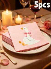 20/40/60pcs Pink Goose & Pink Bow Disposable Paper Napkins, Cute Animal Pattern Lunch Napkins, Suitable For Baby Shower, Girls Birthday Party Table Decor - View 9