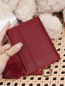 Adorned With A Delicate Pom-Pom, Ladies' Fashion Coin Wallet Zipper Folding Button Short Wallet With Small Wrist Circle Decoration, Daily Commuting - Lilac Purple - View 15