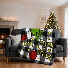 The Grinch Soft & Comfortable 1pc All-Over Print Modern Flannel Christmas Nap Blanket - Christmas Tree - Polyester Nap Blanket - Digital Print Craft, Suitable For Sofa, Bed, Travel, Office Home Decor - Multicolor - View 1