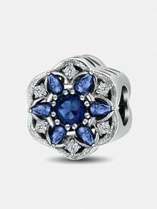 1pc Blue Full Rhinestone Ocean Style Beaded Charm, Suitable For Women's Bracelet, Bangle DIY Jewelry Making And Daily Wear Accessories - Silver - View 13
