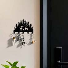 1pc Forest Deer Iron Art Key Hook Wall Decor Hanging Rack Entryway Key Storage Hook Animal Silhouette Wall Mount - Black - View 3