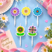 HIBIRTH 5pcs Creative Colorful Flower Candles Birthday Cake Decoration Supplies Cartoon Sunflower Birthday Celebration Wish Baking Plug-In - View 6