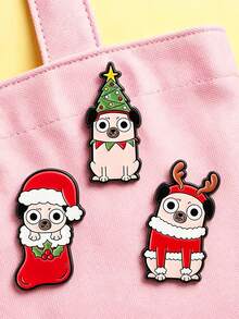 1 Pc/3pcs Cute Cartoon Christmas Dog Pattern Brooch, Fun Metal Enamel Pin, Creative Decorative Lapel Pin For Backpack, Christmas Gift - Multicolor - View 3