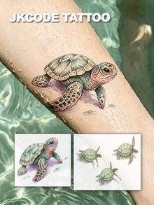 JKCODE TATTOO 2 Pcs Realistic 3D Sea Turtle Temporary Tattoos, Stylish Hand Tattoo Stickers, Cute Tattoo, Waterproof Tattoo For Women, Simple, Colored Print Tattoo Sticker, Washable Stickers For Party Tattoo Sticker, Last 3-5 Days - Multicolor - View 7