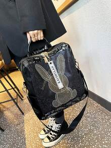 時尚大容量多隔層女款後背包，百搭 PU 鑲鑽單肩筆電包，1件金色 PU 女包 - 金色 - 查看 4