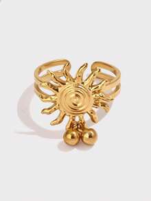 1PC Bohemian Sun Dangle Ball Charm Rings For Women Gold Color Stainless Steel Sun Adjustable Statement Ring Party Christmas Jewelry Gfit - Multicolor - View 10
