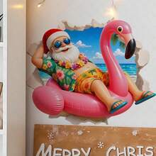 1pc Santa Relaxing On Flamingo Float Wall Break Wall Sticker Self-Adhesive Waterproof Removable Vinyl For Living Room Kitchen Window Glass Door And Holiday Home Decor With Colorful Printed Artwork Smooth Surface Easy Peel And Stick Design - A - View 7