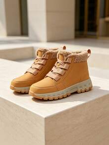 Men's Hiking Boots, Winter Short Snow Boots, Thermal Lined Thick Fur Interior, Rubber Anti-Slip Sole, Daily Commute Cold-Proof Boots - Brown - View 6