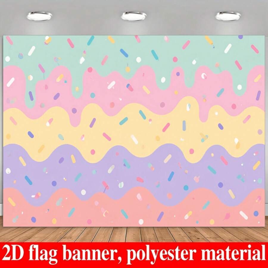 2D Plane Macaroon Sweet Ripple Candy Crumbs Theme Background Cloth, Gradient Contrast Wave Collocation, Convenient To Use Without Power Supply, Suitable For Indoor And Outdoor Scenes. Wall Decoration, Suitable For Room Decoration. - 1 - View 1