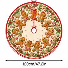 1pc Cute Gingerbread Man Pattern Christmas Tree Skirt, Elegant Color Holiday Decoration, 5 Sizes, Unisex Holiday Gift, Suitable For Home And Party Christmas Decor - Cute Gingerbread Man - View 15
