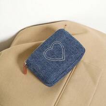 New Portable Dirt-Resistant Denim Heart Embroidery Wallet Women's Card Holder Coin Purse - Multicolor - View 5