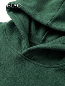 FEIAO Men's Vintage "Old Money" Solid Color Fleece Hoodie, Fashionable & Warm, Suitable For Work And Casual Wear - Green - View 6